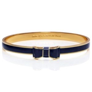 Kate Spade New York Gold Tone Take A Bow Bangle Bracelet, Navy Enamel, 2.5"